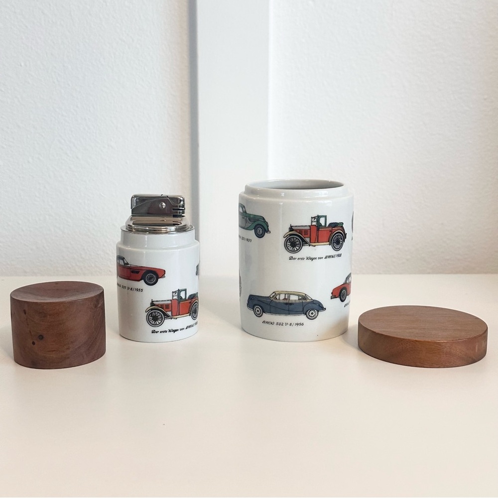 VTG BMW Germany Porcelain Tabletop Empty Lighter Cigarette Jar Automobiles READ! - Picture 2 of 15